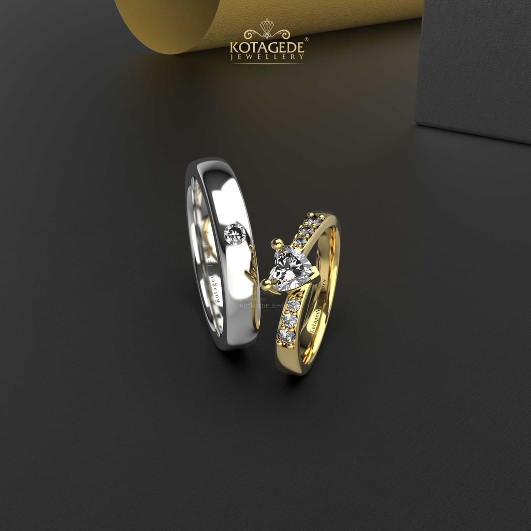 Cincin Kawin Tunangan Palladium Emas Kuning Heart Diamond PD0532YG_1