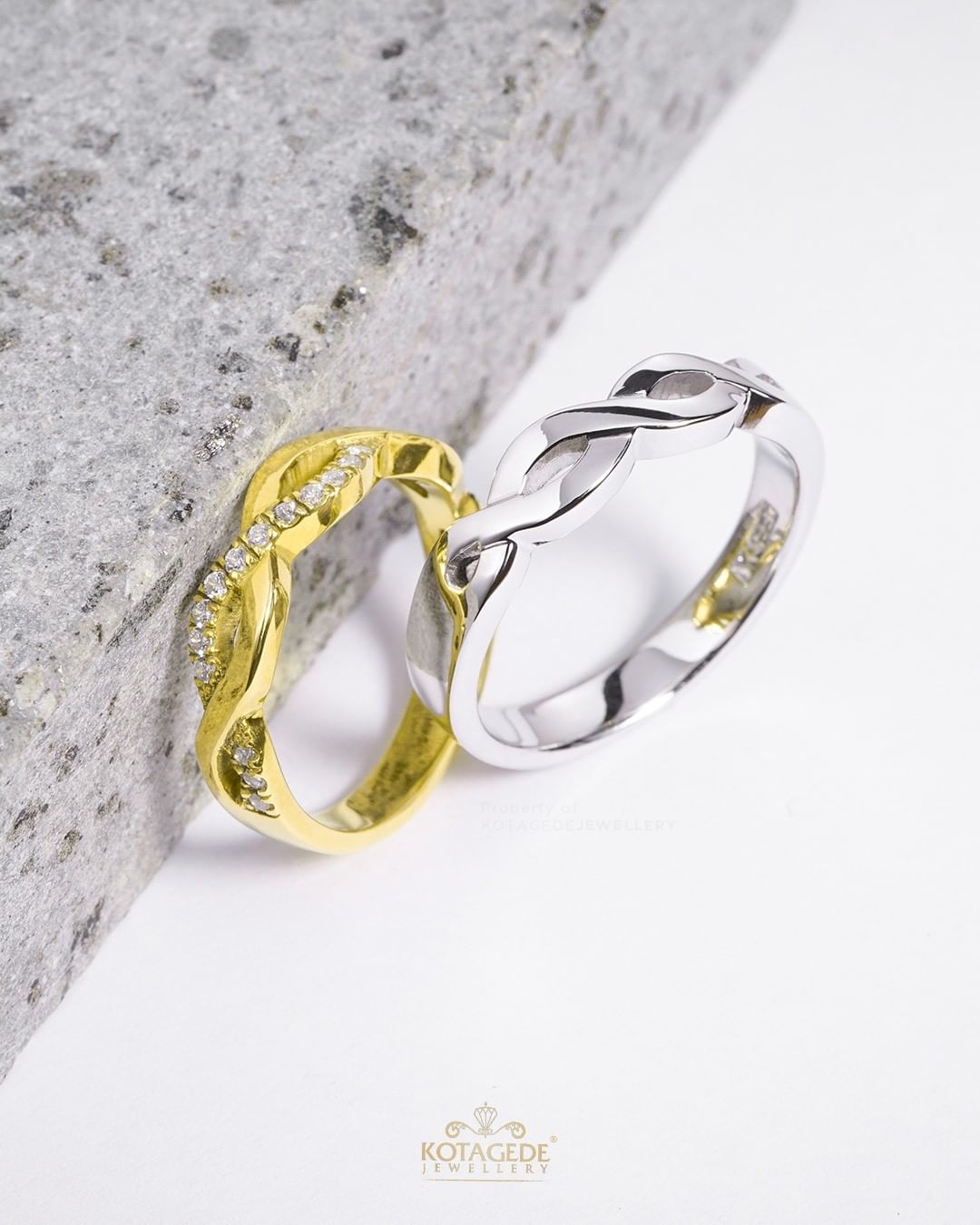 Cincin Kawin Tunangan Platidium Emas Kuning Couple Twisted PTD0567YG