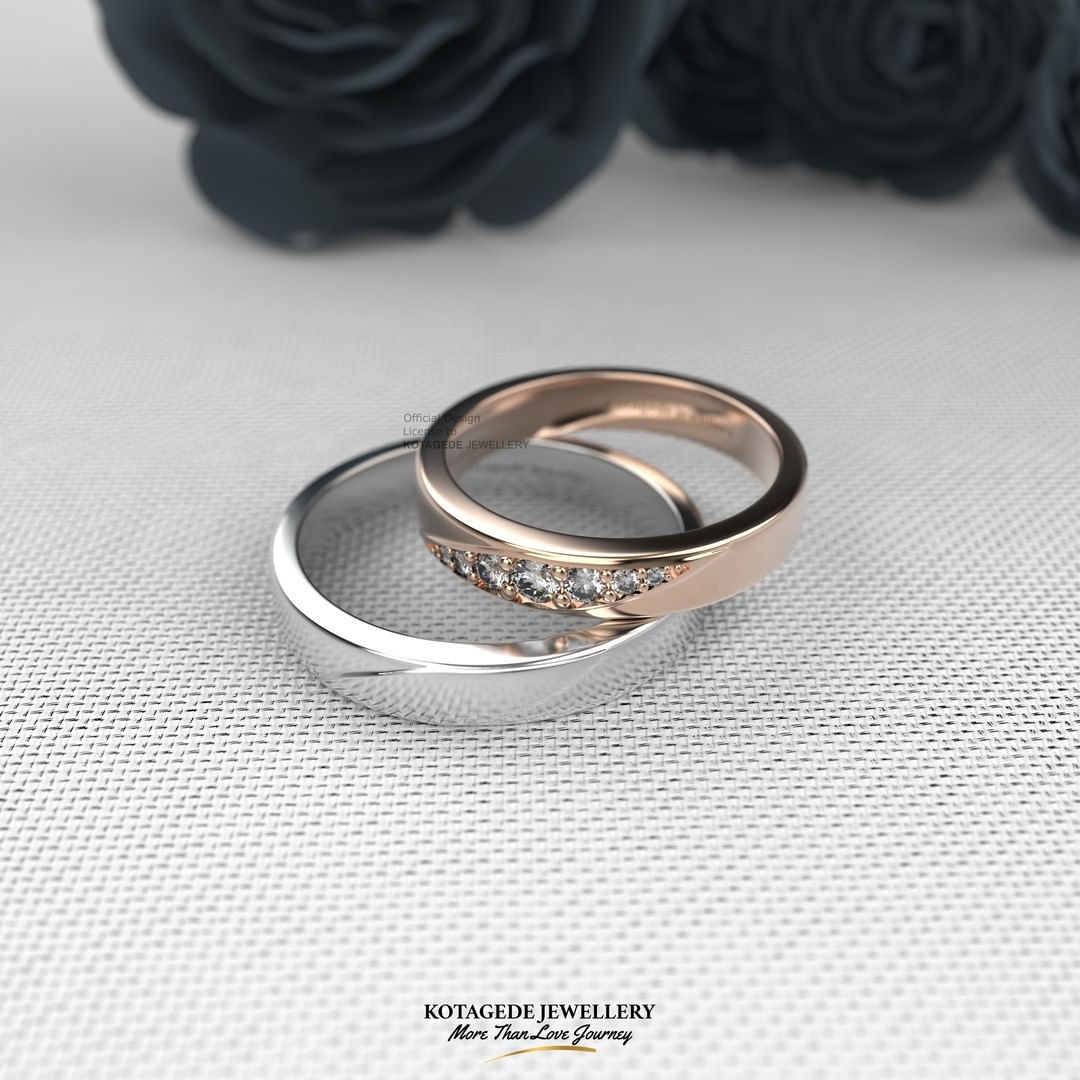 Cincin Kawin Tunangan Platidium Rosegold Couple Glossy Simpel PTD0584RG
