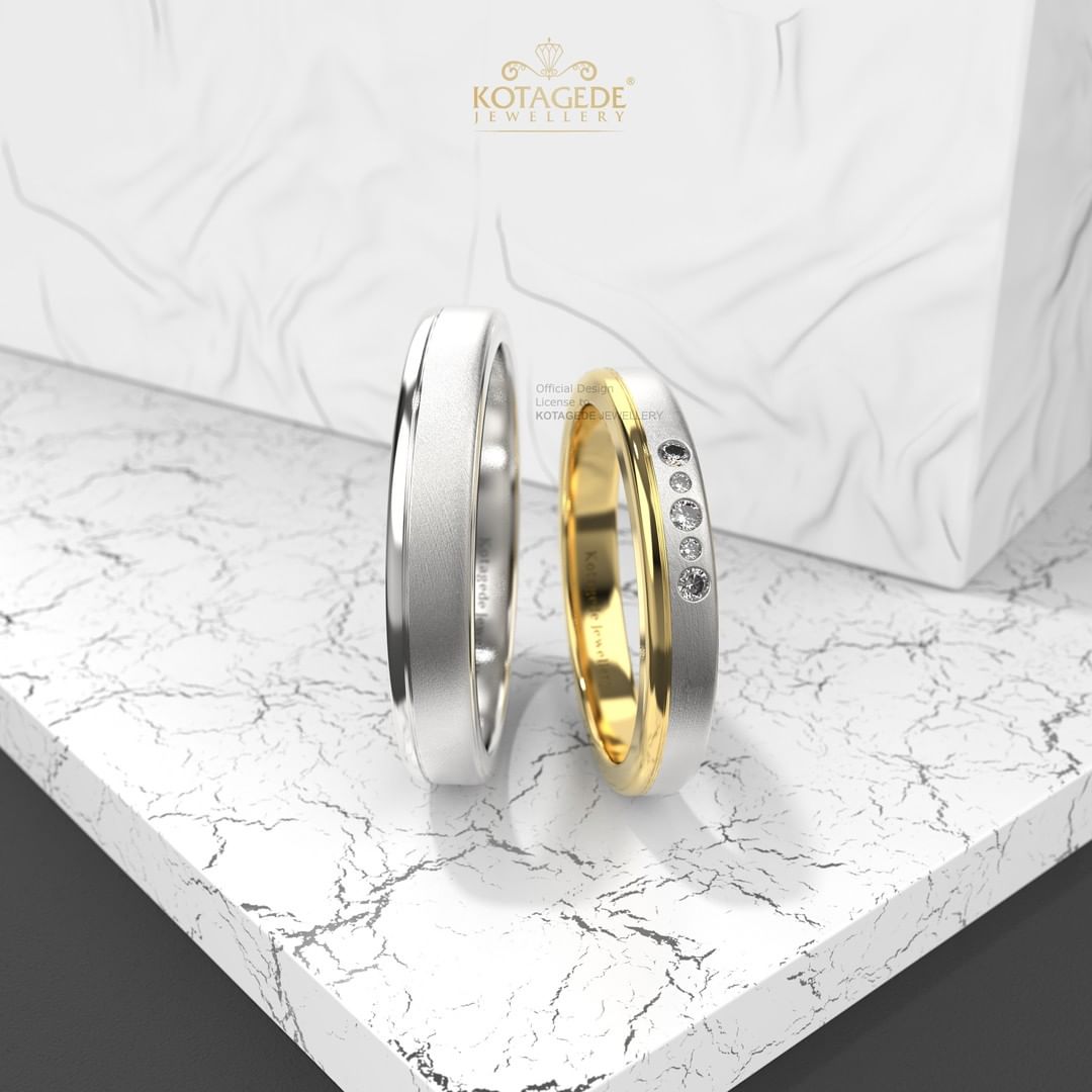 Cincin Kawin Tunangan Platidium Emas Kuning Glossy Doff Couple PTD0589YG