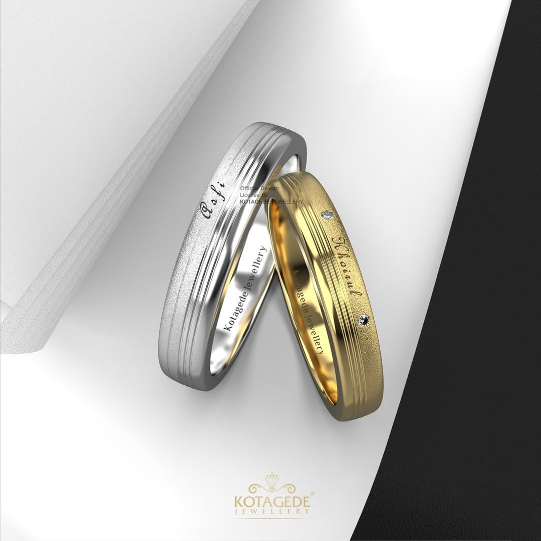 Cincin Kawin Tunangan Palladium Emas Kuning Doff Glossy Laser Nama PD0613YG