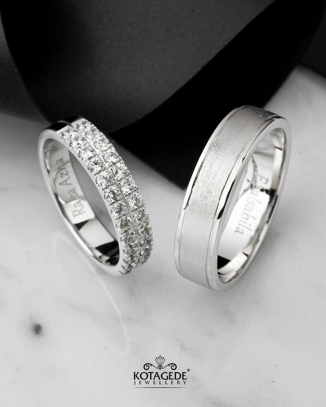 Cincin Kawin Tunangan Platidium Emas Putih Double-Row Half Eternity PTD0696WG