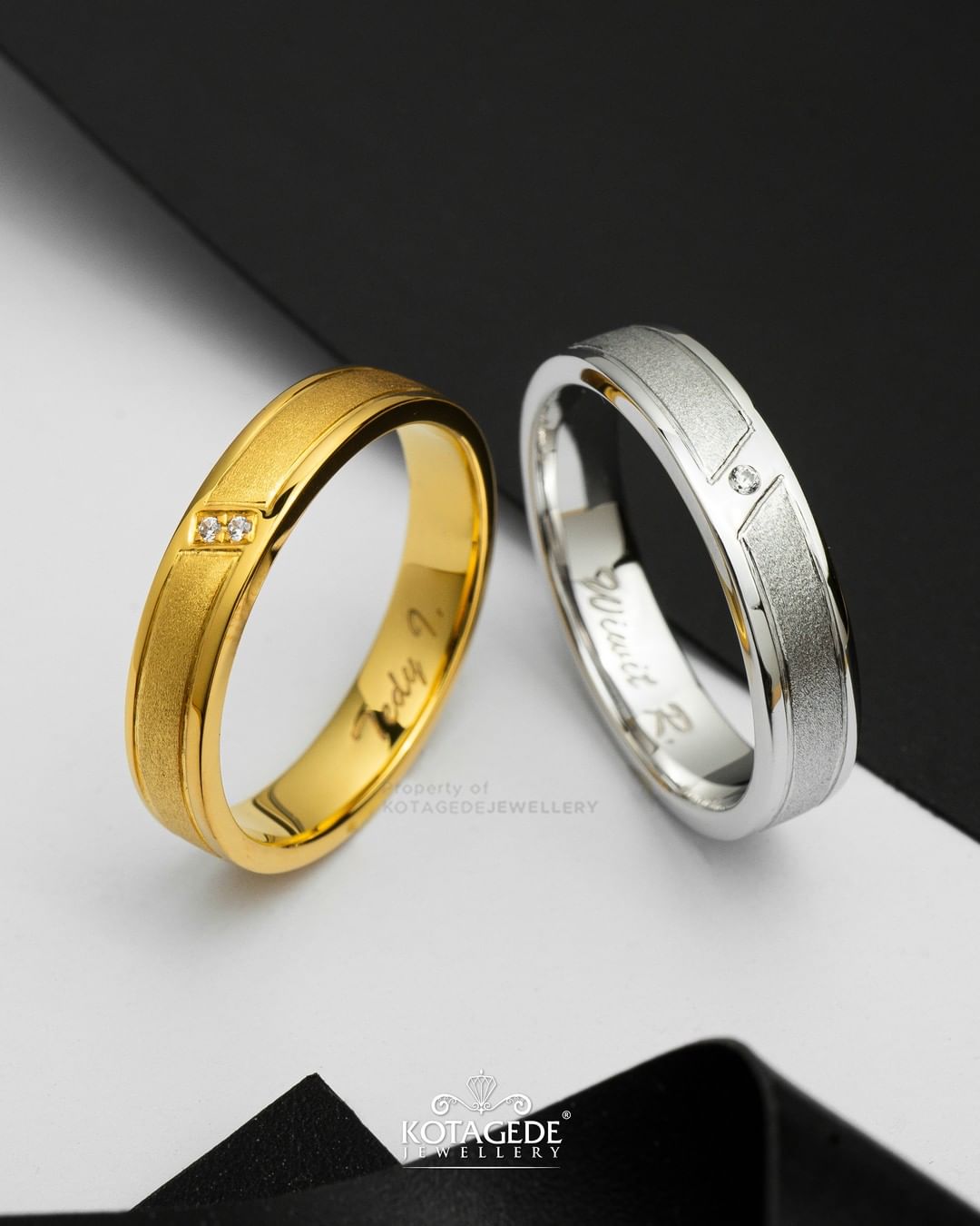 Cincin Kawin Tunangan Platidium Emas Kuning Doff List Glossy Couple PTD0740YG
